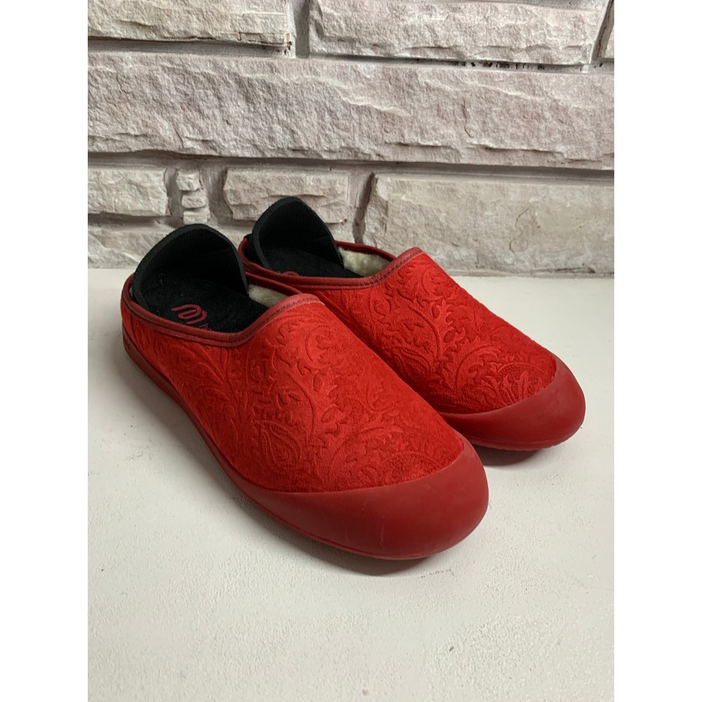 Mahabis Curve Red Alcantara Wool Lined Slippers Womens 8.5-9 Mens 7-7.5 EU 40